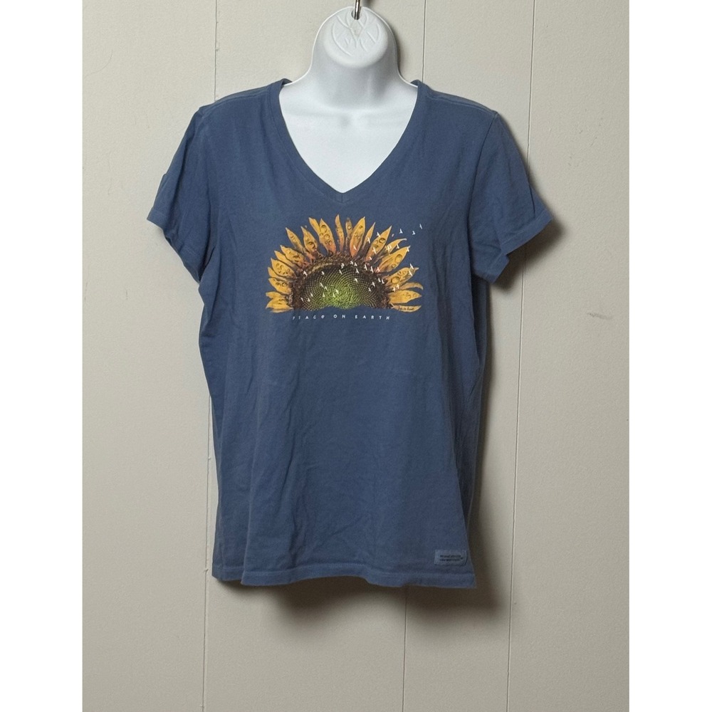 NOT FOR SALE NFS Life is Good Womens Peace on Earth Sunflower V-Neck Crusher Tee